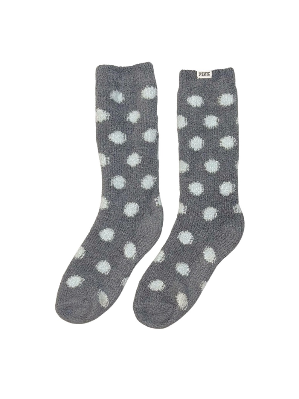 PINK Victoria's Secret Grey And Teal Polka Dot Fuzzy Socks